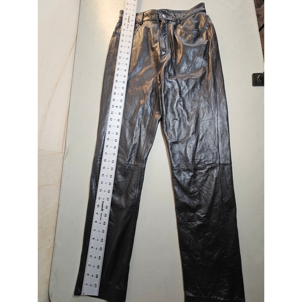 Wilsons Leather Maxima Black Leather Pants Womens 8 Y2K Straight Leg High Rise - Picture 3 of 13